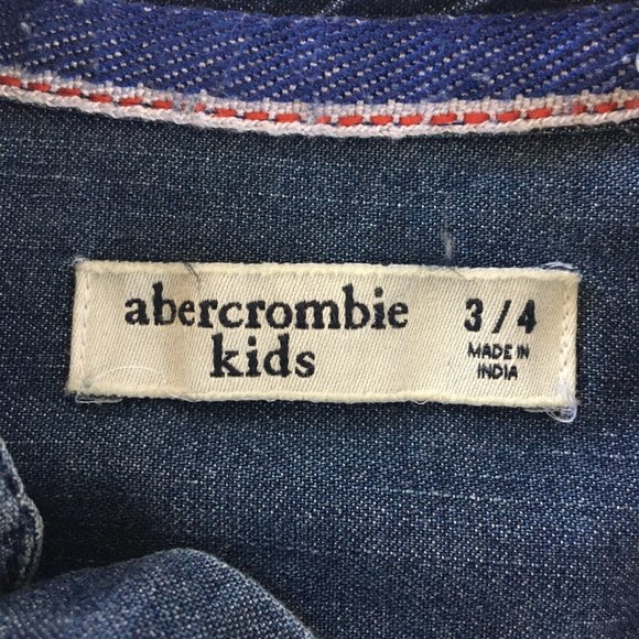 Abercrombie Kids Denim Chambray Button Down Shirt, Dark Blue, Size 3/4 - Picture 5 of 9